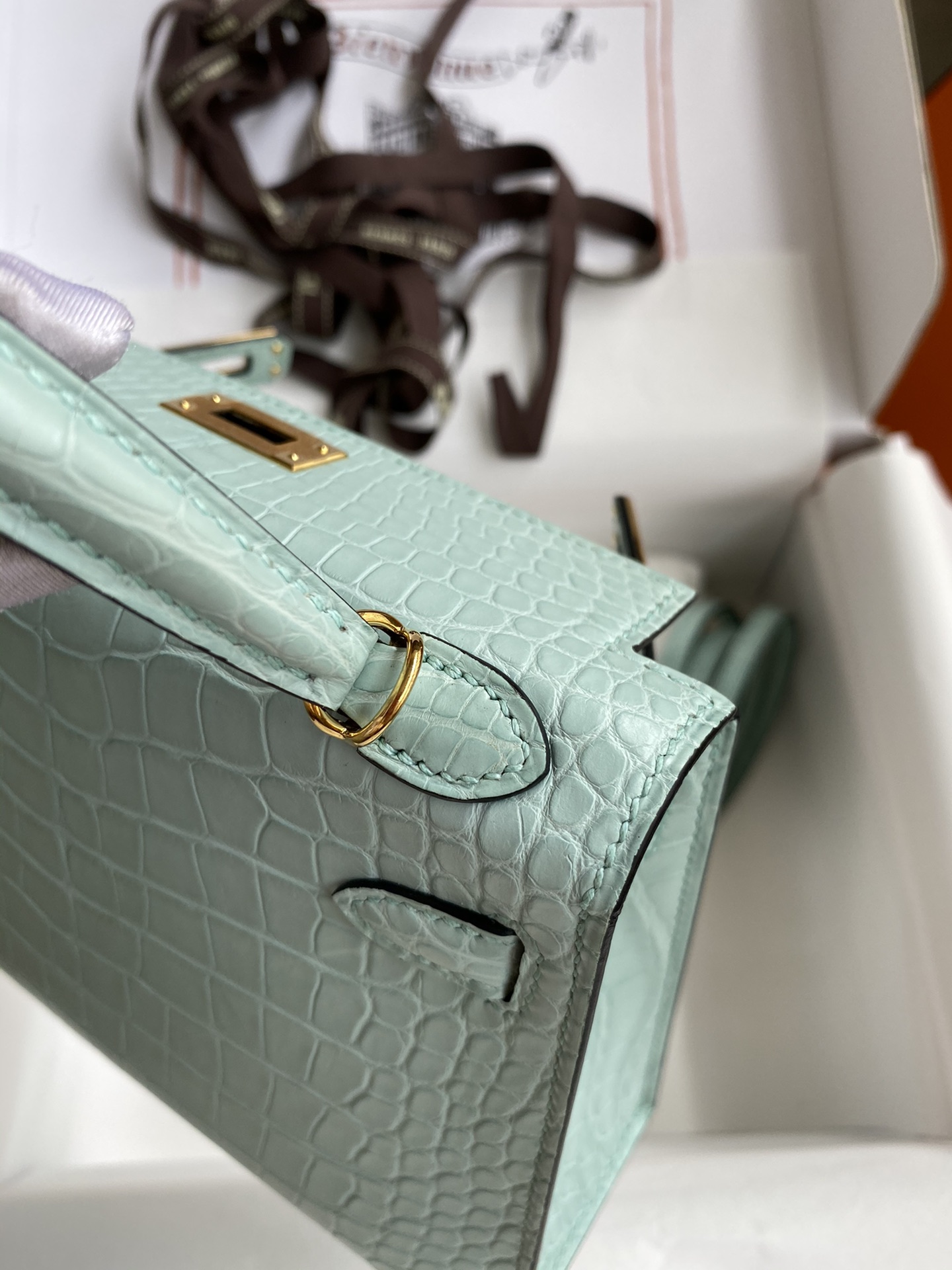 Hermes Kelly Mini II Bag 19CM In Vert D'eau Matte Alligator Leather